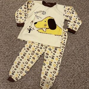 Kids Pajamas with Dog Print - Yellow and Brown